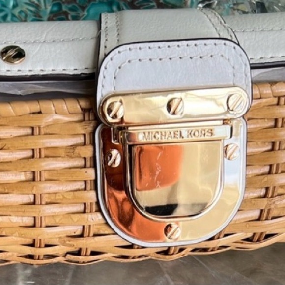 Michael Kors Handbags - Micheal Michael Kors White and Tan Rattan Clutch EUC